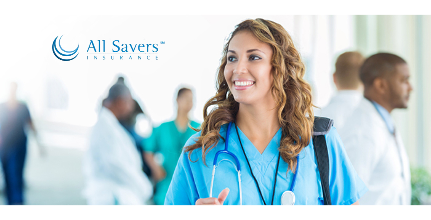 Nurse smiling with the All Savers logo in the top left frame