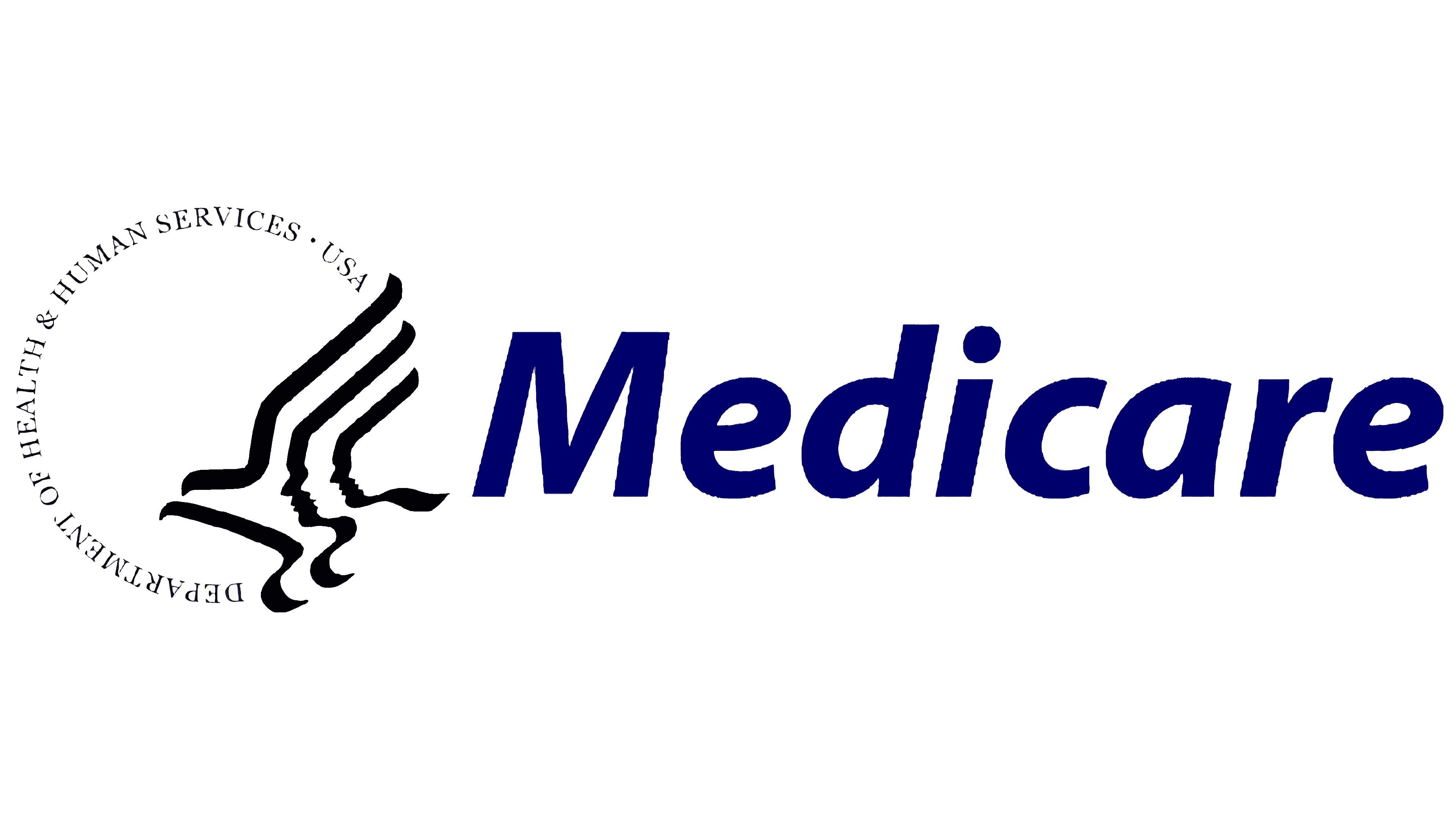 Official Medicare Logo with blue writing and Department of Health and Human Services USA in black